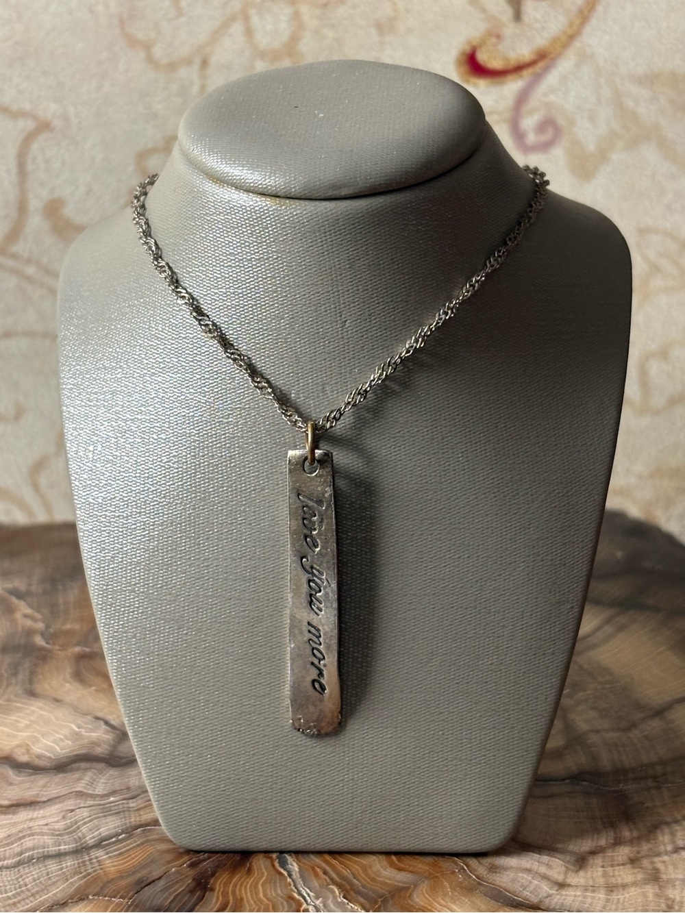 Silver Tone 'Love You More' Vertical Bar Necklace